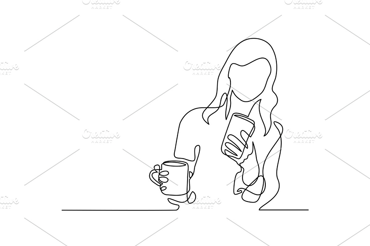 Young woman looking smart phone in Illustrations - product preview 8