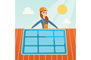 Constructor installing solar panel.