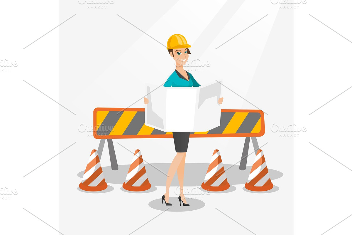 Engineer watching a blueprint vector illustration. in Illustrations - product preview 8