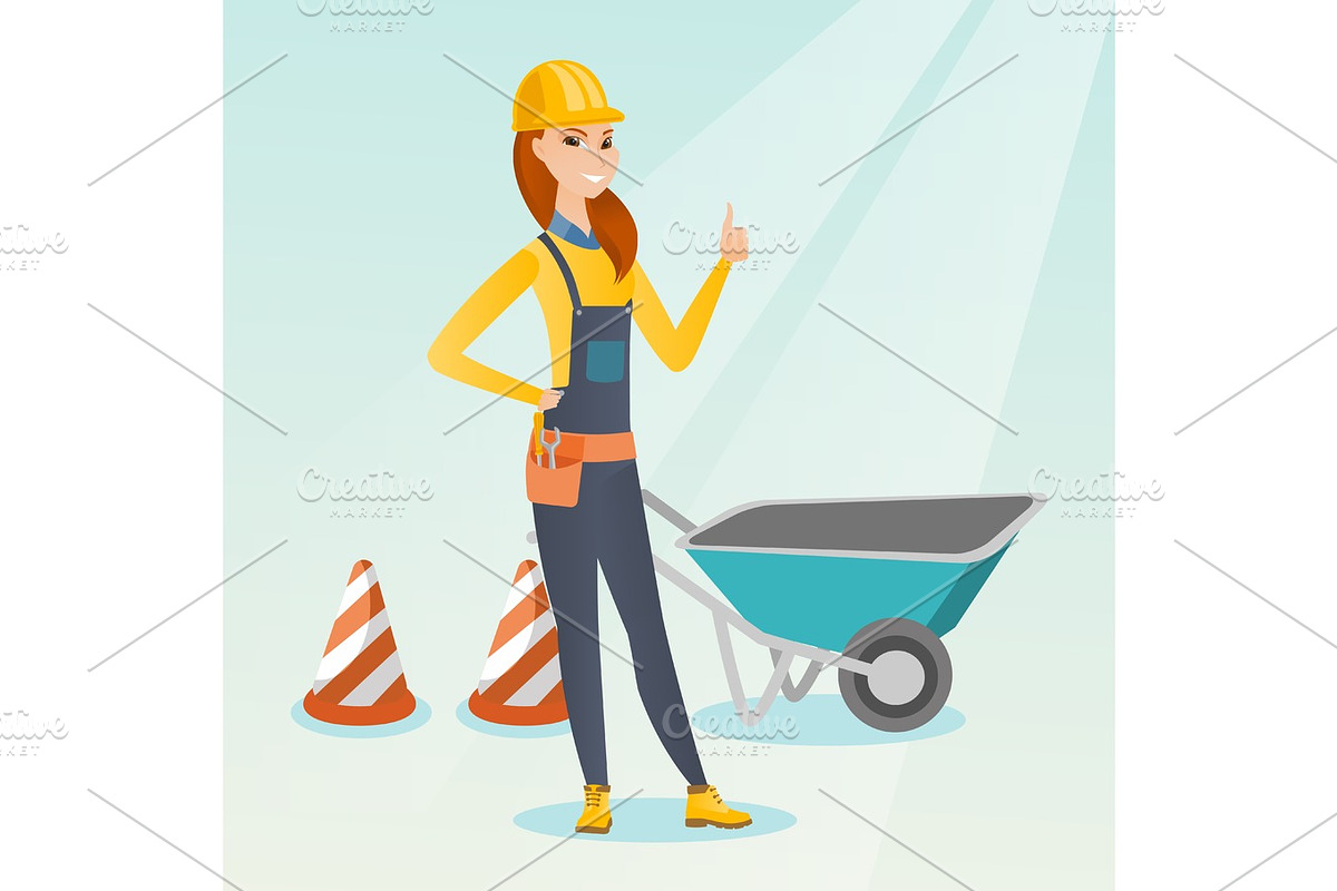 Builder giving thumb up vector illustration. in Illustrations - product preview 8