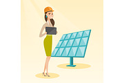Female worker of solar power plant.