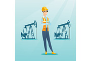 Cnfident oil worker vector illustration.