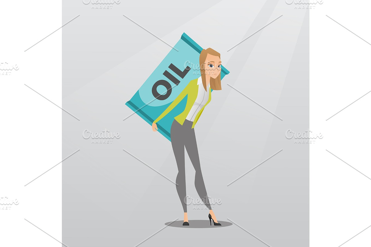 Woman carrying oil barrel vector illustration. in Illustrations - product preview 8