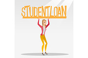 Woman holding sign of student loan.