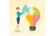 Student with idea lightbulb vector illustration.