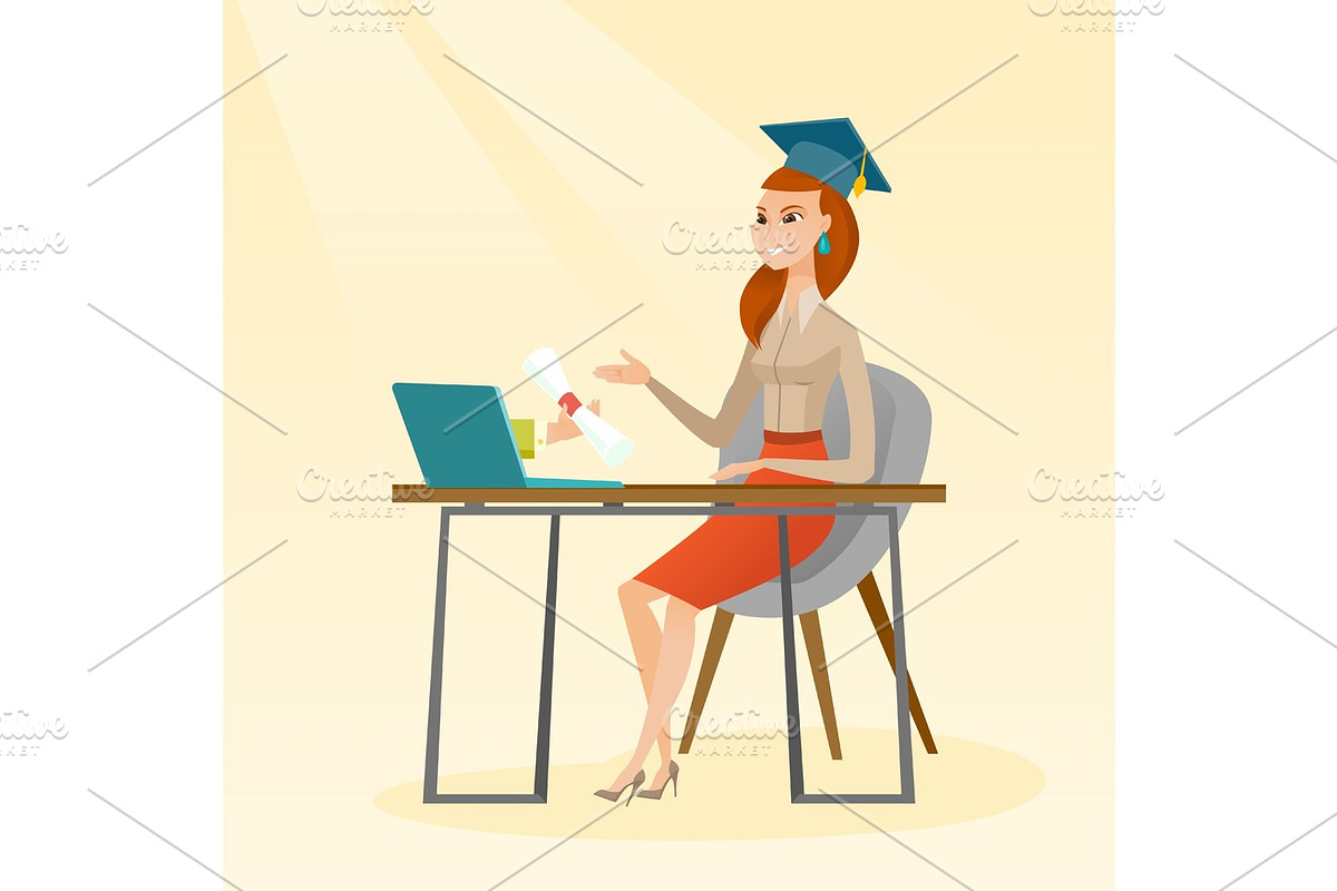 Graduate getting diploma from the computer. in Illustrations - product preview 8