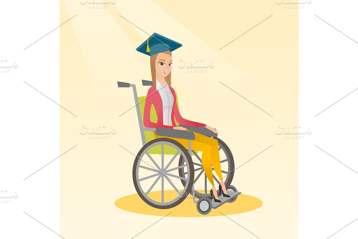 Graduate sitting in wheelchair vector illustration in Illustrations - product preview 8