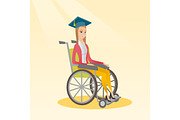 Graduate sitting in wheelchair vector illustration