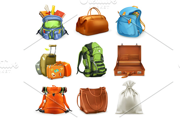 Bags set, 3d vector icon