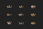 Set of royal gold crowns, icons and logos