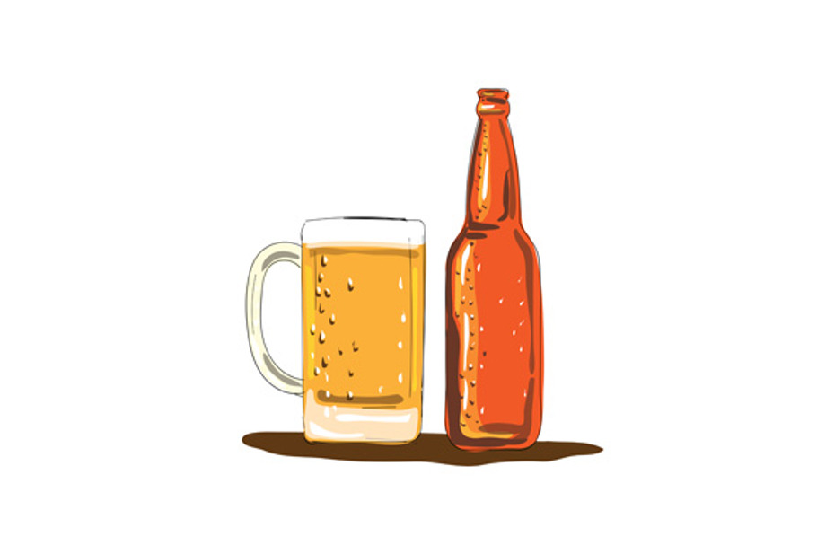 Craft Beer Bottle and Mug Watercolor in Illustrations - product preview 8