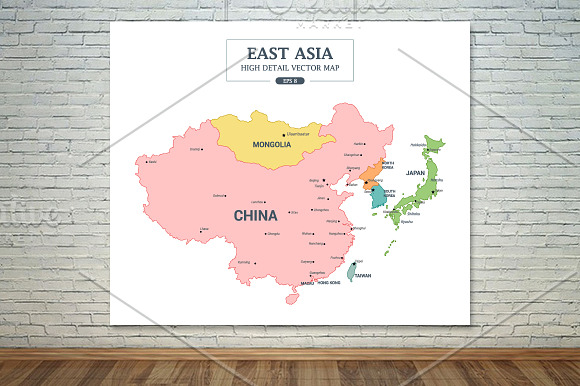 EastAsia Map Color Separated Country in Illustrations - product preview 3