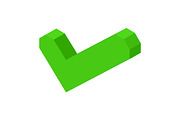 Green volumetric check mark icon isolated cartoon illustration