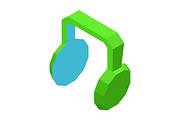 Big green headphones icon for music isolated illustration