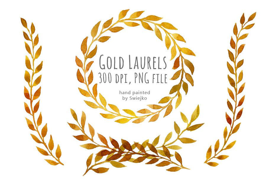 Watercolor Laurels, Gold in Illustrations - product preview 8