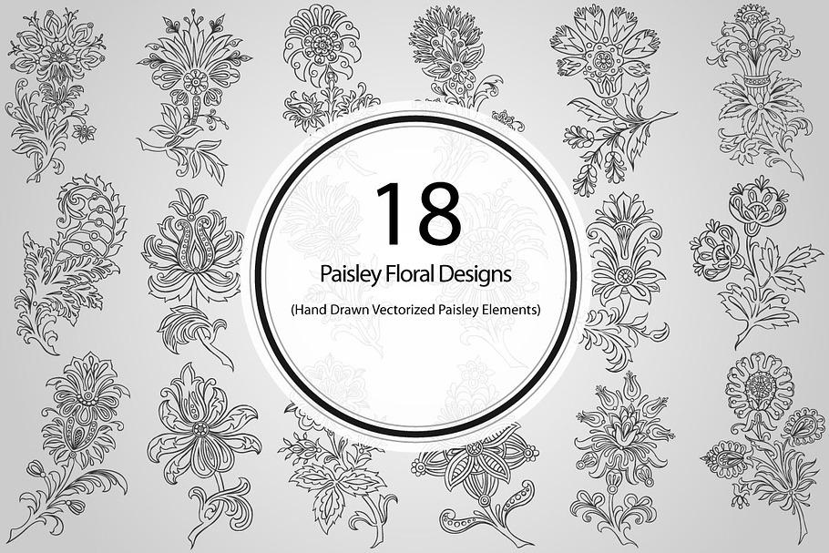 18 Paisley Floral Designs (Vector)