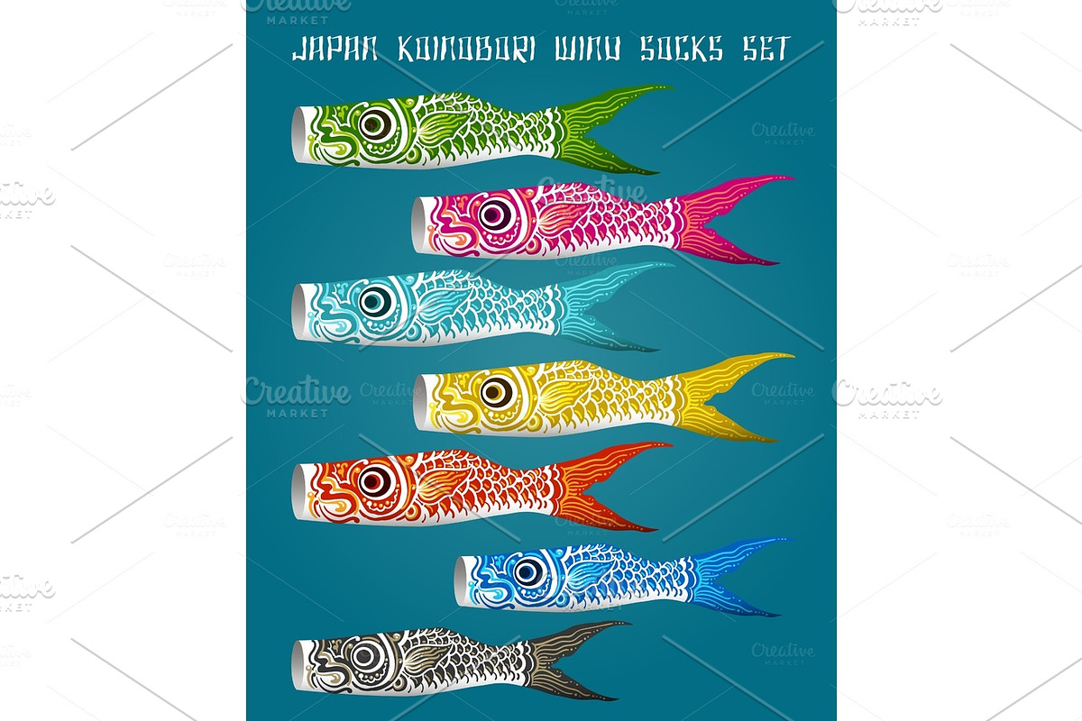 Japan fish koinobori flag set in Objects - product preview 8