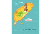 Taiwan Map with Dragon Tiger Tower Illustration
