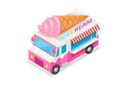 Ice Cream Truck in Isometric Projection. Vector