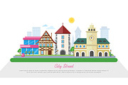 City Street In Sunny Day Flat Vector Banner
