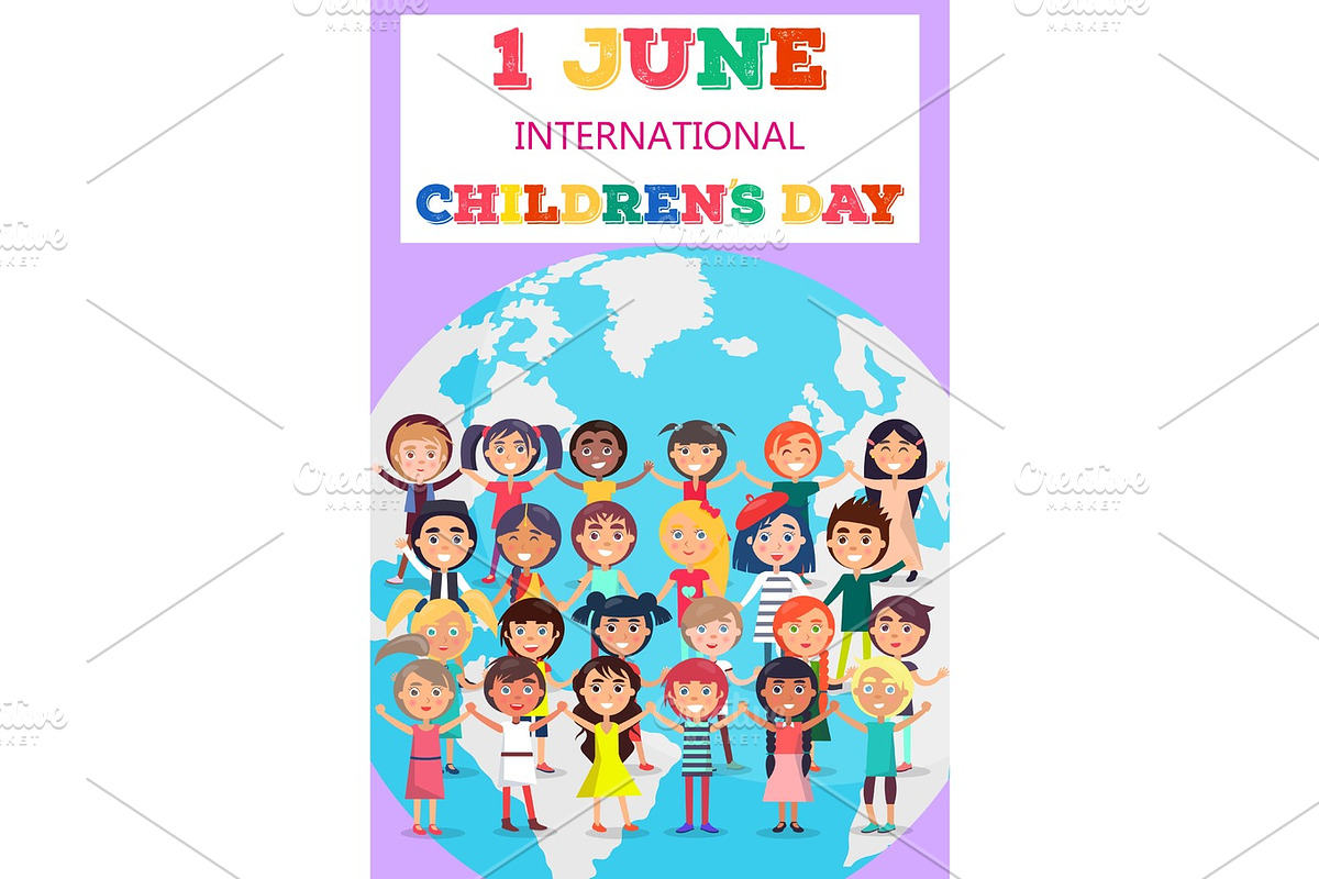 Childrens Day Poster with Kids on Earth Symbol in Objects - product preview 8