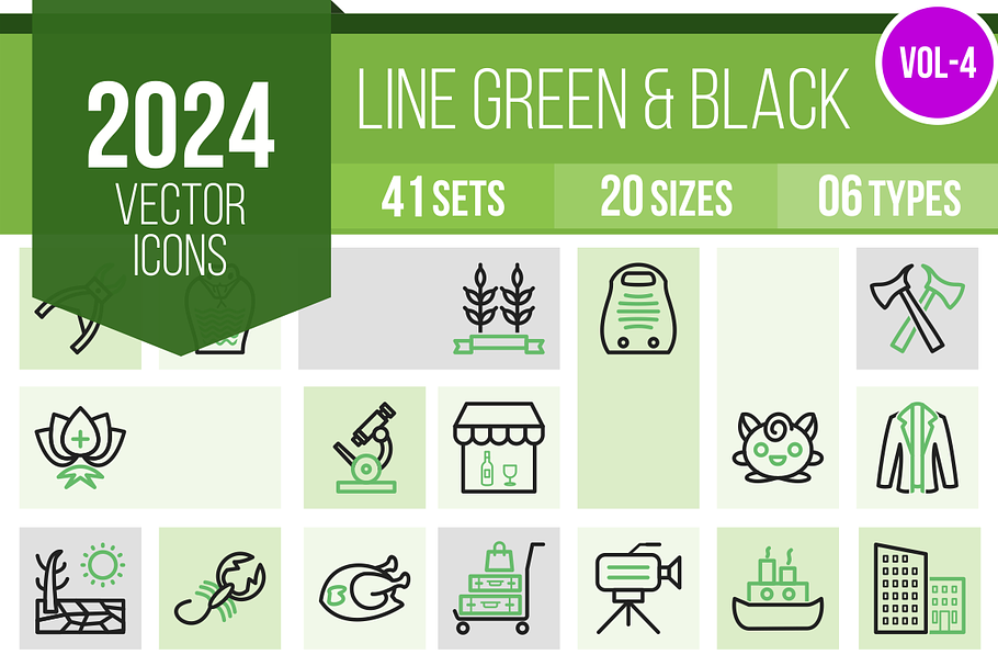 2024 Vector Green&Black Icons (V4) in Graphics - product preview 8