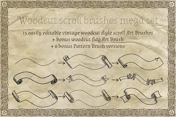 Woodcut Scroll Brushes Mega Set in Photoshop Brushes - product preview 2