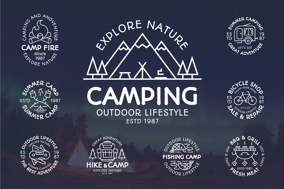 Camping emblem set in Logo Templates - product preview 8