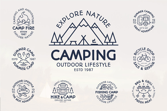 Camping emblem set in Logo Templates - product preview 1