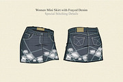 Women Mini Skirt with Frayed Denim