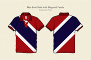 Men Polo Shirt with Diagonal Panels