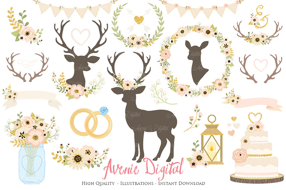 Ivory & Gold Rustic Wedding Clipart