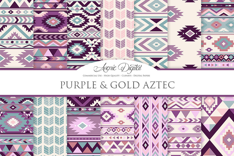 Purple Aztec Digital Paper in Textures - product preview 8