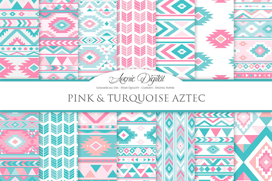 Pink & Teal Aztec Digital Paper
