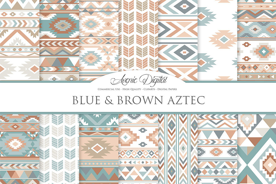 Blue and Brown Aztec Digital Paper