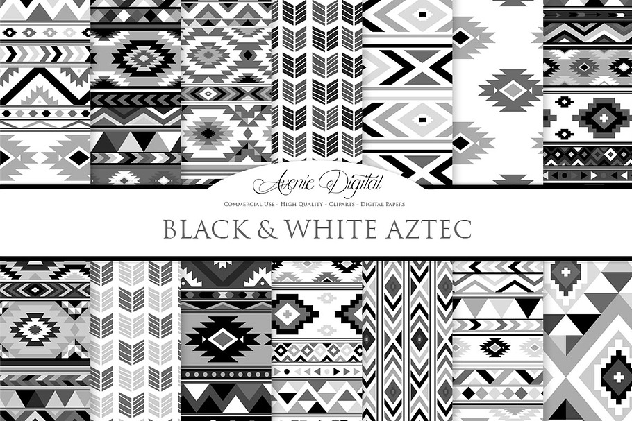 Black and White Aztec Digital Paper