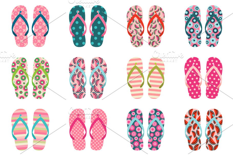 Cute summer flip flops clipart set in Illustrations - product preview 8