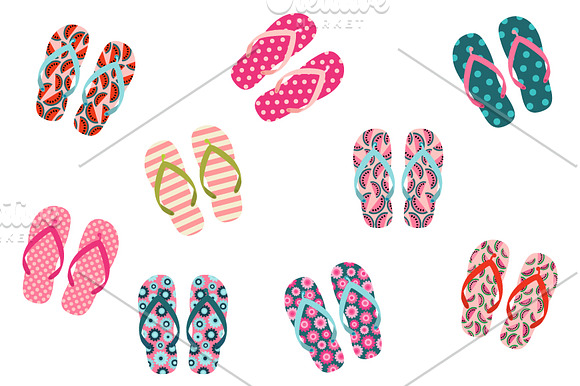 Cute summer flip flops clipart set in Illustrations - product preview 1