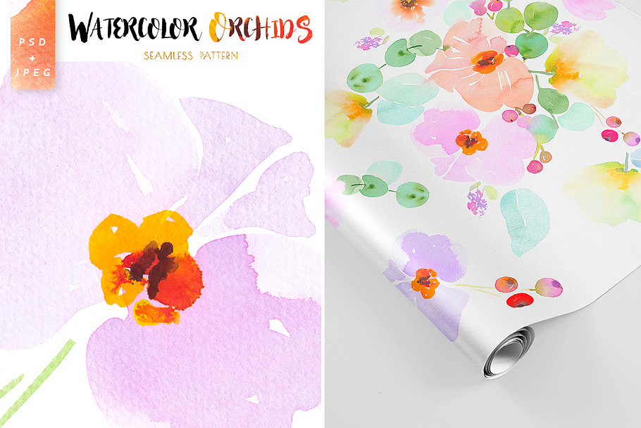 Orchids watercolor pattern