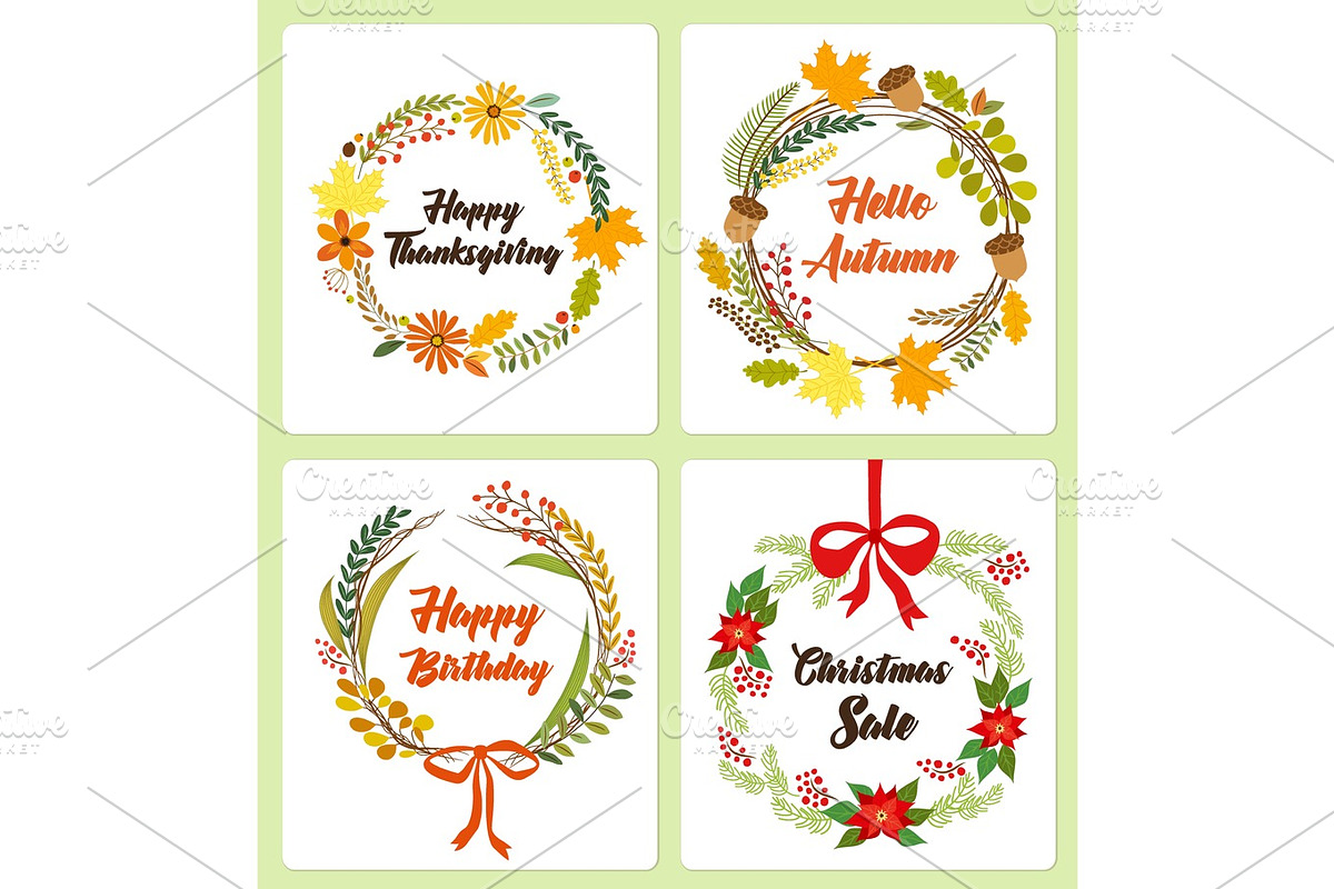 Set of cute hand drawn vintage floral rustic wreathes for your decoration in Illustrations - product preview 8