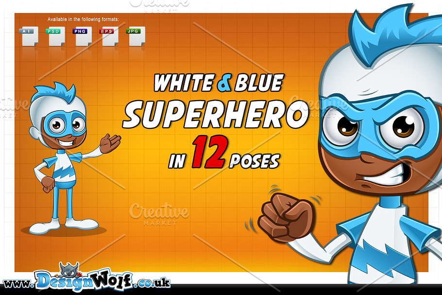 White & Blue Superhero In 12 Poses