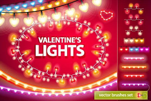 Valentine's Lights Decorations Set in Illustrations - product preview 1