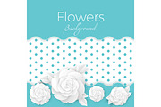 Flowers background with dotted center, paper origami blossoms