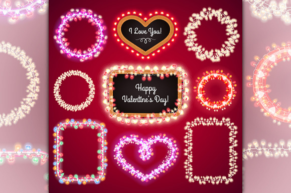 Valentine's Lights Decorations Set in Illustrations - product preview 3