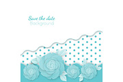 Save the date flowers background with dots, paper origami blossoms