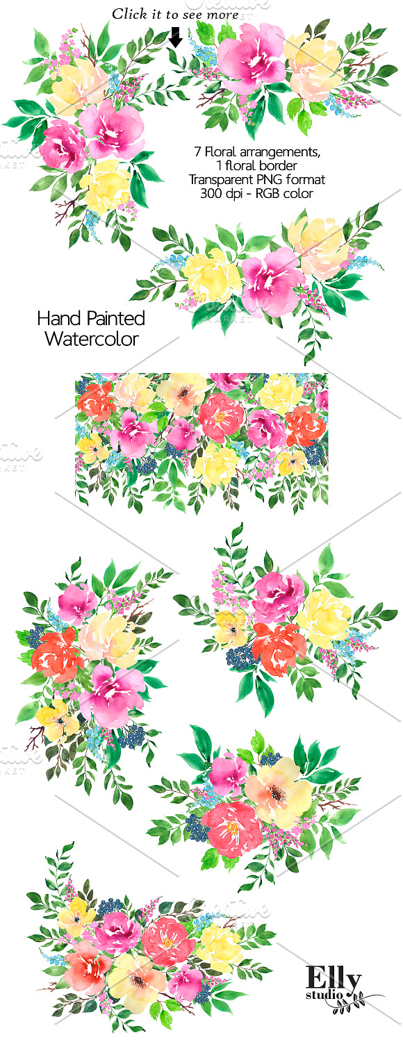 Watercolor Flower Clipart - Bohemian in Illustrations - product preview 1