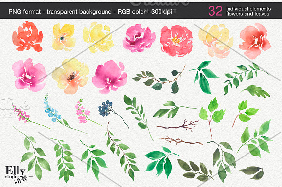 Watercolor Flower Clipart - Bohemian in Illustrations - product preview 5