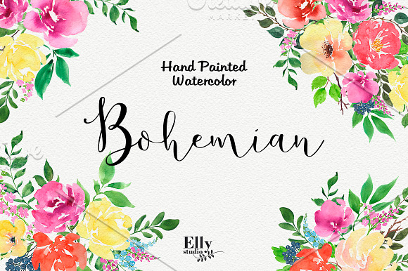 Watercolor Flower Clipart - Bohemian in Illustrations - product preview 6