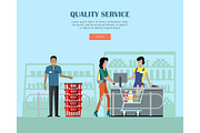 Quality Service in Supermarket Concept Banner. 