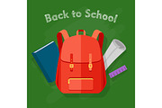 Back to School. Red Backpack. Office Supplies